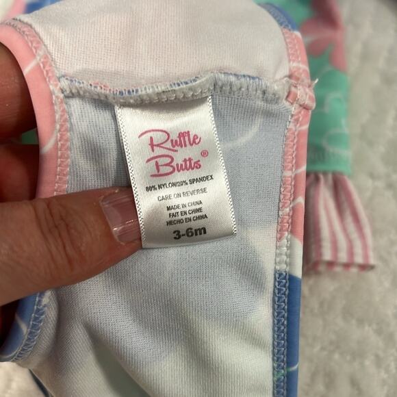 Ruffle Butts infant swimsuit 2 piece long sleeve and pull on bottoms 3-6 M - Picture 4 of 8
